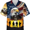 Eagle Hawaiian Shirts For Men, Memorial Veterans Mens Hawaiian Shirts, Patriotic American Soldiers Short Sleeve, 4th Of July Casual Button Down Shirts