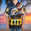 Eagle Hawaiian Shirts For Men, Memorial Veterans Mens Hawaiian Shirts, Patriotic American Soldiers Short Sleeve, 4th Of July Casual Button Down Shirts