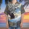 Polynesian Eagle Hawaiian Shirts For Men Women, Native Eagle Summer Beach Shirts, Mountain Scene Button Down Short Sleeve Shirts, Eagle Aloha Shirts