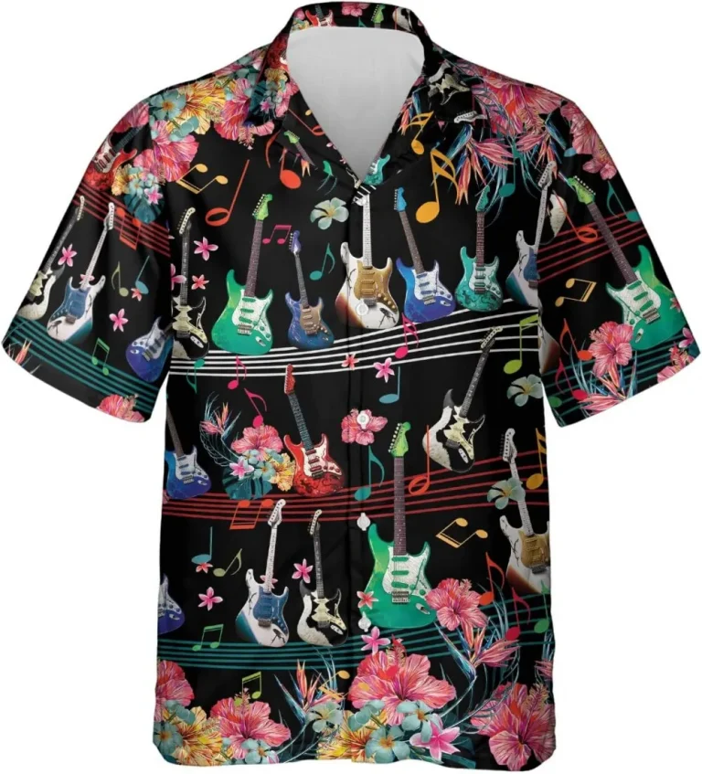 Aloha Guitar Hawaiian Shirts For Men Women, Guitar Music Lover Tropical Melodies Button Down Mens Hawaiian Shirts Short Sleeve, Gift For Guitar Lovers