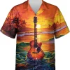 Guitar And Tropical Beach Sunset Hawaiian Shirt, Guitar Aloha Summer Shirt, Tropical Button Down Hawaiian Shirt, Casual Printed Shirt