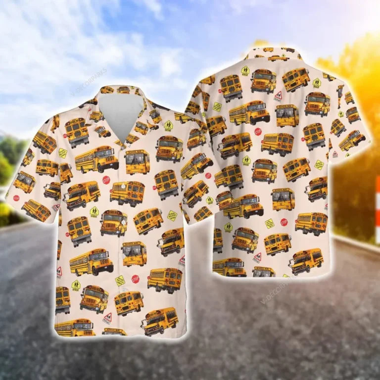 School Bus Button Down Hawaiian Shirt For Men, School Days Aloha Shirt, Back To School Shirt, Bus Driver Button Vintage Aloha Hawaii Shirt