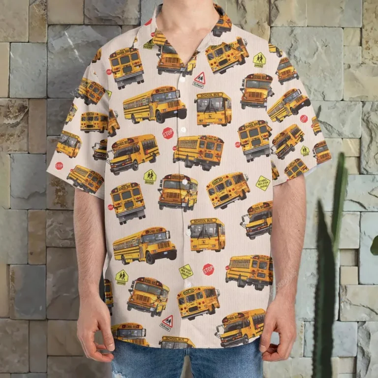 School Bus Button Down Hawaiian Shirt For Men, School Days Aloha Shirt, Back To School Shirt, Bus Driver Button Vintage Aloha Hawaii Shirt