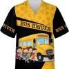 School Bus And Students Hawaiian Shirt For Men, Bus Driver Summer Aloha Shirt, Back To School, Mens Button Down Short Sleeve Hawaiian Shirt