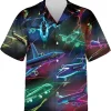 Neon Airplane Hawaiian Shirt For Men, Colorful Plane Summer Beach Shirt, Neon Button Down Shirt Short Sleeve, Aircraft Hawaiian Style Shirts