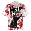 Halloween Black Cat Hawaiian Shirt, Black Cat Blood Hawaiian Shirts, Horror Black Cat Halloween Beach Shirts, Cat Lover Button Down Short Sleeve Shirt