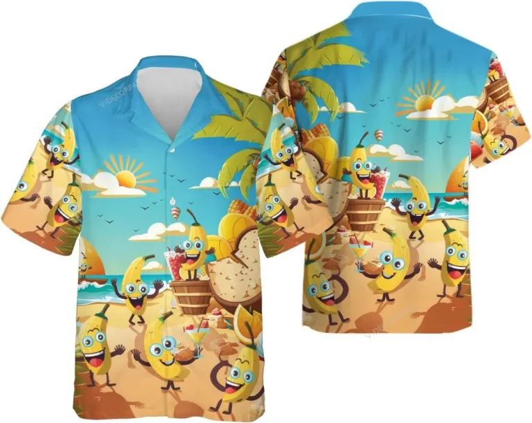 Funny Bananas Party On The Beach Hawaiian Shirt For Men Women, Tropical Fruit Mens Button Down Shirt, Summer Vacation Hawaiian Shirt