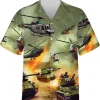 Helicopter And Tank Fighting Hawaiian Shirt For Men, Military Button Down Shirt, Army Aloha Mens Shirts Short Sleeve, Summer Beach Shirt