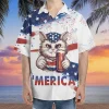 Merica Cat Hawaiian Shirts, American Flag Summer Beach Shirts, Fireworks 4th Of July Button Down Short Sleeve Shirts, Patriotic Cat Aloha Shirts