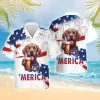 Merica Labrador Hawaiian Shirts, American Flag Summer Beach Shirt, Fireworks 4th Of July Button Down Short Sleeve Shirts, Patriotic Aloha Shirts