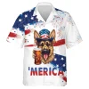 Merica Germand Shepherd Hawaiian Shirt, American Flag Summer Beach Shirt, Fireworks 4th Of July Button Down Short Sleeve Shirts, Patriotic Aloha Shirt