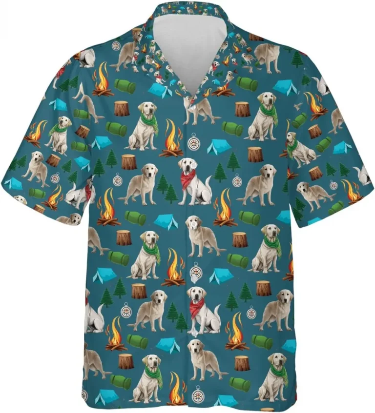 Camping Labrador Hawaiian Shirts For Men Women, Summer Hawaiian Shirt For Dog Lover, Dog Trip Button Down Short Sleeve Shirts, Camping Pattern Shirts