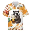 Raccoon Beer Hawaiian Shirt For Men Women, Tropical Flower Summer Beach Shirt, Raccoon Aloha Shirt, Raccoon Lovers Button Down Short Sleeve Shirt