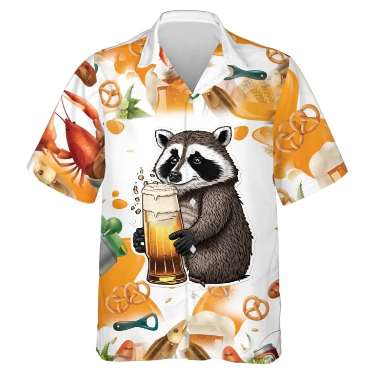Raccoon Beer Hawaiian Shirt For Men Women, Tropical Flower Summer Beach Shirt, Raccoon Aloha Shirt, Raccoon Lovers Button Down Short Sleeve Shirt
