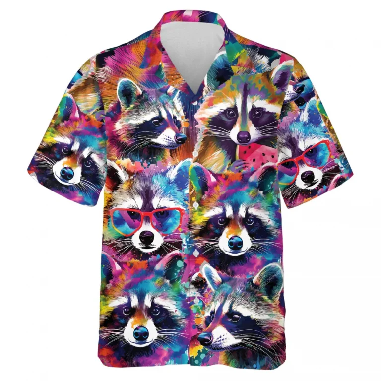 Vibrant Raccoon Hawaiian Shirt For Men Women, Colorful Raccoon Summer Beach Shirt, Raccoon Aloha Shirts, Raccoon Lovers Button Down Short Sleeve Shirt