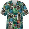 Funny Raccoon Tropical Pattern Shirt For Men Women, Raccoon Hawaiian Shirt, Summer Beach Shirt, Tropical Printed Shirt, Button Down Shirt, Aloha Shirt