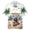 Camping Raccoon Hawaiian Shirt For Men Women, Happy Vacation Summer Beach Shirts, Raccoon Aloha Shirts, Raccoon Lovers Button Down Short Sleeve Shirt