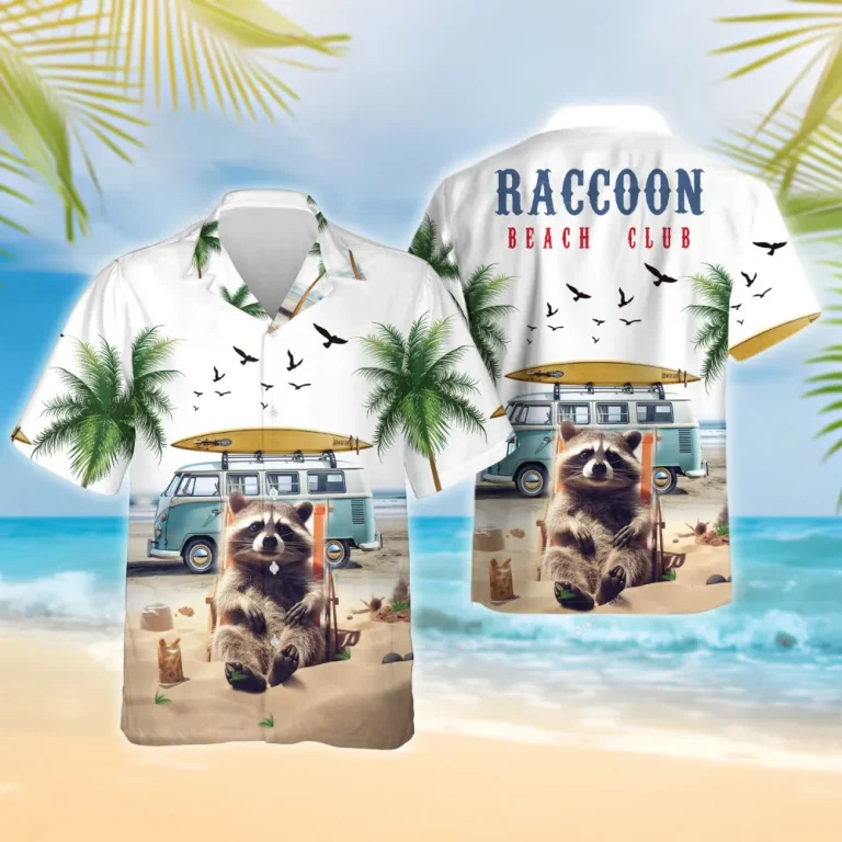 Camping Raccoon Hawaiian Shirt For Men Women, Happy Vacation Summer Beach Shirts, Raccoon Aloha Shirts, Raccoon Lovers Button Down Short Sleeve Shirt