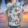 Christmas Raccoon Hawaiian Shirt For Men Women, Snowy Raccoon Summer Beach Shirts, Raccoon Aloha Shirts, Raccoon Lovers Button Down Short Sleeve Shirt