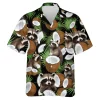 Coconut Raccoon Hawaiian Shirt For Men Women, Tropical Fruits Summer Beach Shirt, Raccoon Aloha Shirts, Raccoon Lovers Button Down Short Sleeve Shirt