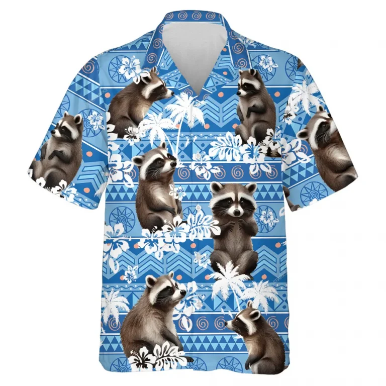Cute Raccoon Hawaiian Shirt For Men Women, Tropical Pattern Summer Beach Shirt, Raccoon Aloha Shirts, Raccoon Lovers Button Down Short Sleeve Shirt
