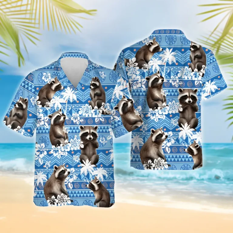 Cute Raccoon Hawaiian Shirt For Men Women, Tropical Pattern Summer Beach Shirt, Raccoon Aloha Shirts, Raccoon Lovers Button Down Short Sleeve Shirt