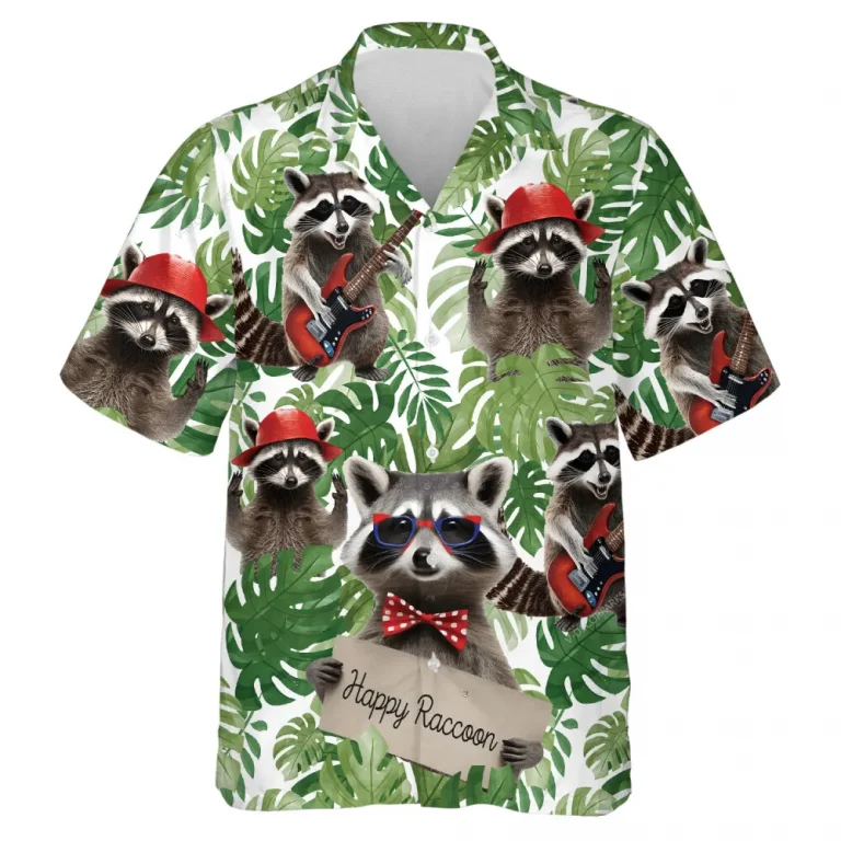 Happy Raccoon Hawaiian Shirt For Men Women, Tropical Summer Beach Shirt, Music Raccoon Aloha Shirts, Raccoon Lovers Button Down Short Sleeve Shirt