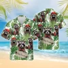 Happy Raccoon Hawaiian Shirt For Men Women, Tropical Summer Beach Shirt, Music Raccoon Aloha Shirts, Raccoon Lovers Button Down Short Sleeve Shirt