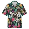 Raccoon Hawaiian Shirt For Men Women, Tropical Floral Summer Beach Shirts, 3d Raccoon Aloha Shirts, Raccoon Lovers Button Down Short Sleeve Shirt
