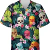 Colorful Skull Tropical Pattern Hawaiian Shirts For Men Women, Floral Skull Tropical Summer Beach Aloha Button Down Short Sleeve Mens Hawaiian