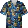 Pineapple Skull Tropical Pattern Hawaiian Shirts For Men Women, Tropical Beach Shirt, Casual Printed Beach Summer Shirt, Button Down Hawaiian Shirt