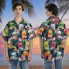 Festive Skull Hawaiian Shirts, Tropical Hibiscus Summer Beach Shirts, Colorful Aloha Shirt, Skull Printed Button Down Short Sleeve Hawaiian Shirts