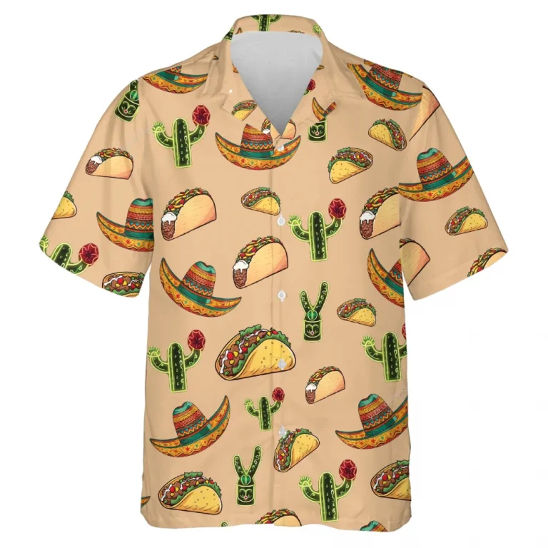 Taco Cactus Hawaiian Shirts, Mexican Culture Summer Beach Shirt, Mexican Sombrero Aloha Shirts, Cino De Mayo Button Down Short Sleeve Hawaiian Shirts