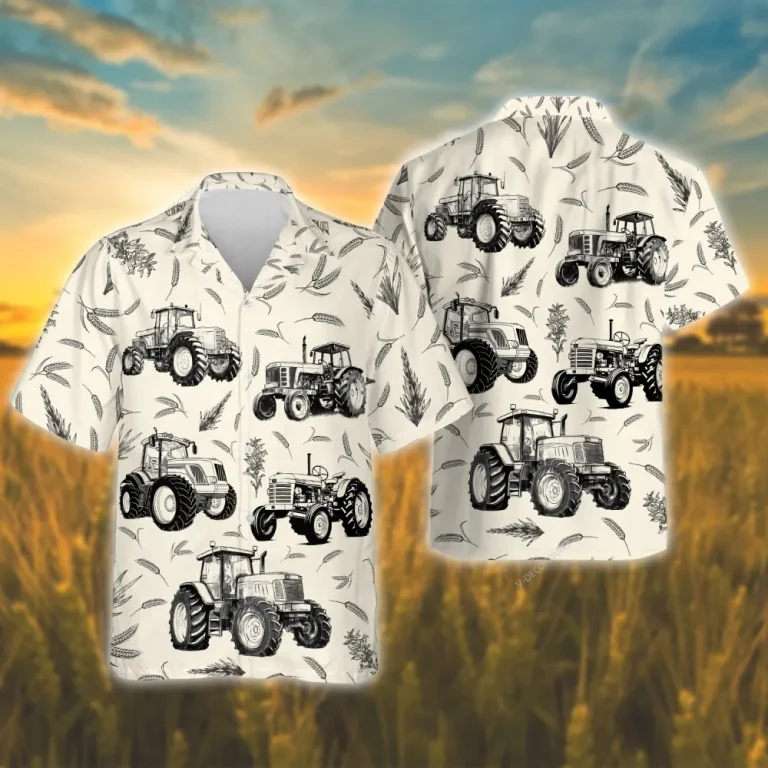 Vintage Tractor Hawaiian Shirt For Men Women, Agriculture Summer Beach Shirts, Farmhouse Aloha Shirts, Farmer Gift Button Down Short Sleeve Shirts