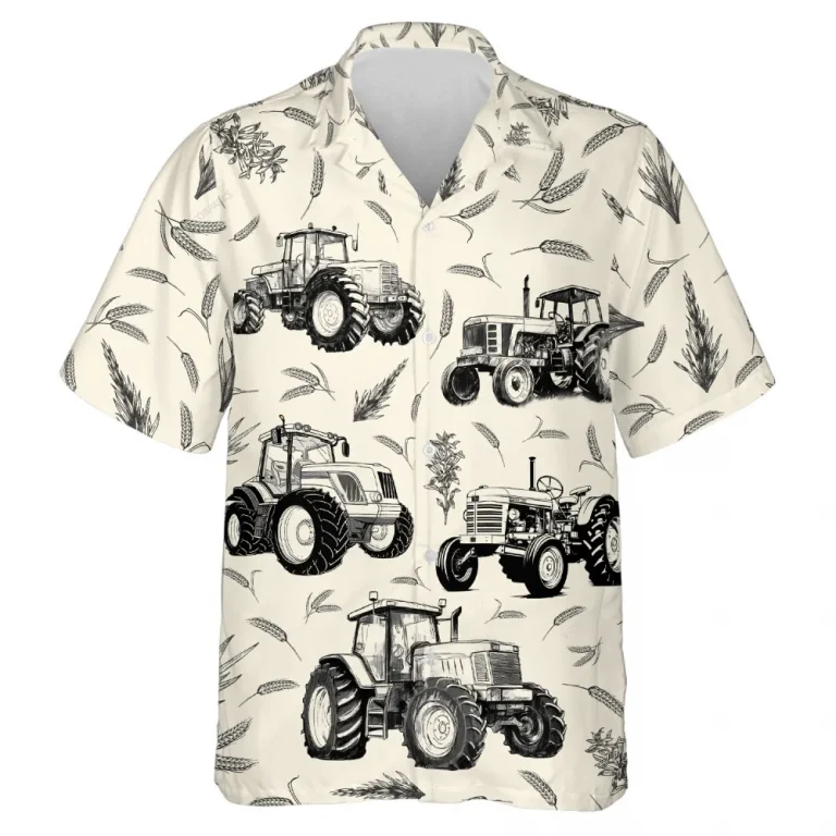 Vintage Tractor Hawaiian Shirt For Men Women, Agriculture Summer Beach Shirts, Farmhouse Aloha Shirts, Farmer Gift Button Down Short Sleeve Shirts