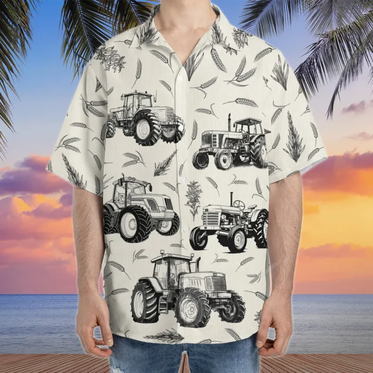 Vintage Tractor Hawaiian Shirt For Men Women, Agriculture Summer Beach Shirts, Farmhouse Aloha Shirts, Farmer Gift Button Down Short Sleeve Shirts