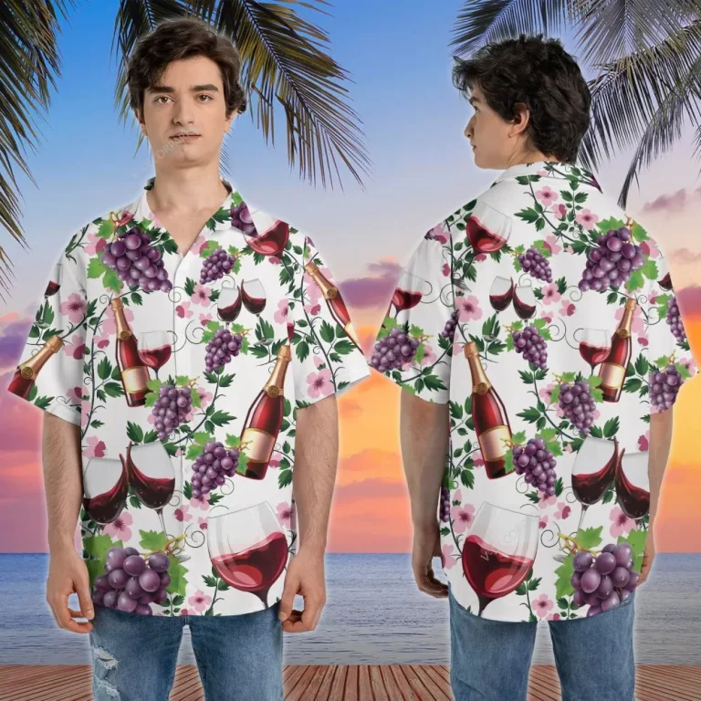 Grapes Wine Hawaiian Shirts For Men And Women, Wine Casual Printed Button Down Hawaiian Shirts, Short Sleeve Aloha Shirt, Summer Beach Shirt