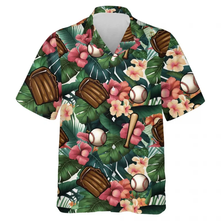 Baseball Tropical Pattern Hawaiian Shirt For Men Women, Tropical Beach Shirt, Baseball Aloha Shirt, Summer Men Hawaiian Shirt, Gift For Baseball Lover