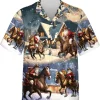 Santa Cowboy Hawaiian Shirts For Men, Aloha Shirts, Men's Christmas Hawaiian Shirt Funky Horse Snow Button Down Mens Hawaiian Shirts Short Sleeve