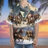 Santa Cowboy Hawaiian Shirts, Horse Racing Summer Beach Shirts, Christmas Aloha Shirts, Summer Button Down Short Sleeve Hawaiian Shirt, Cruise Shirt