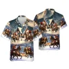 Santa Cowboy Hawaiian Shirts, Horse Racing Summer Beach Shirts, Christmas Aloha Shirts, Summer Button Down Short Sleeve Hawaiian Shirt, Cruise Shirt