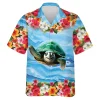 Sea Turtle Hawaiian Shirts For Men Women, Tropical Hibiscus Summer Shirts, Ocean Turtle Aloha Shirts, Turtle Lovers Button Down Short Sleeve Shirts