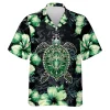 Polynesian Turtle Hawaiian Shirts For Men Women, Hibiscus Tropical Summer Shirts, Turtle Aloha Shirts, Turtle Lovers Button Down Short Sleeve Shirt