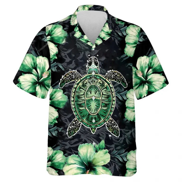 Polynesian Turtle Hawaiian Shirts For Men Women, Hibiscus Tropical Summer Shirts, Turtle Aloha Shirts, Turtle Lovers Button Down Short Sleeve Shirt