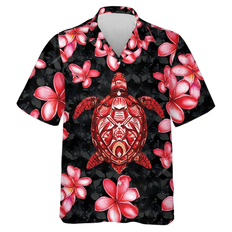 Native Turtle Hawaiian Shirts For Men Women, Tropical Flower Summer Shirts, Sea Turtle Aloha Shirts, Turtle Lovers Button Down Short Sleeve Shirts