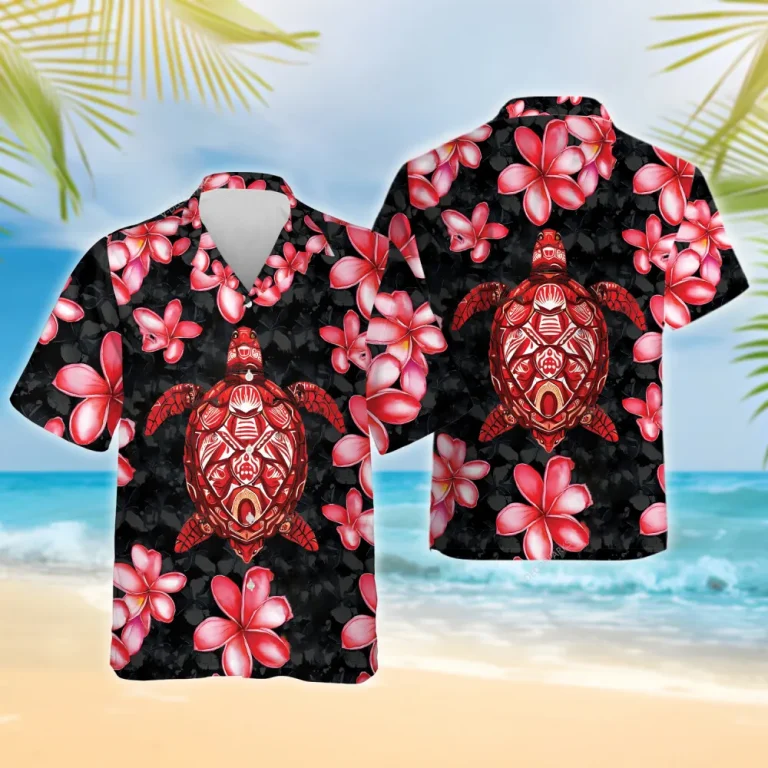 Native Turtle Hawaiian Shirts For Men Women, Tropical Flower Summer Shirts, Sea Turtle Aloha Shirts, Turtle Lovers Button Down Short Sleeve Shirts