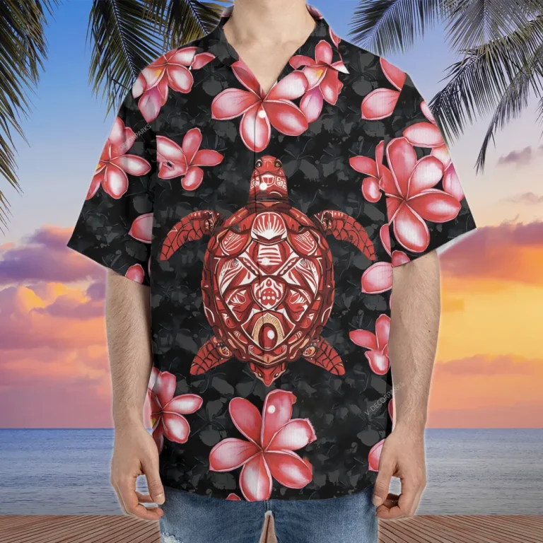 Native Turtle Hawaiian Shirts For Men Women, Tropical Flower Summer Shirts, Sea Turtle Aloha Shirts, Turtle Lovers Button Down Short Sleeve Shirts