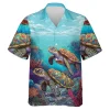 Couple Turtle Hawaiian Shirts For Men Women, Marine Life Tropical Summer Shirts, Sea Turtle Aloha Shirts, Turtle Lover Button Down Short Sleeve Shirts