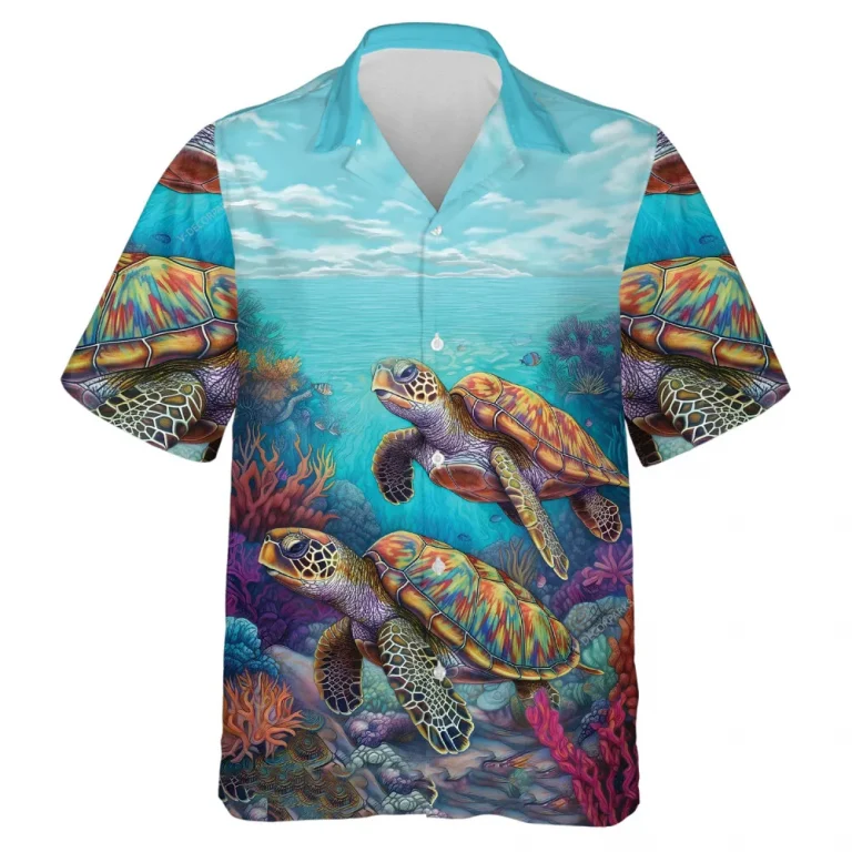 Couple Turtle Hawaiian Shirts For Men Women, Marine Life Tropical Summer Shirts, Sea Turtle Aloha Shirts, Turtle Lover Button Down Short Sleeve Shirts