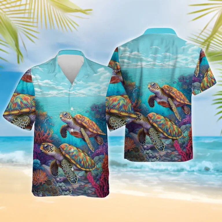 Couple Turtle Hawaiian Shirts For Men Women, Marine Life Tropical Summer Shirts, Sea Turtle Aloha Shirts, Turtle Lover Button Down Short Sleeve Shirts